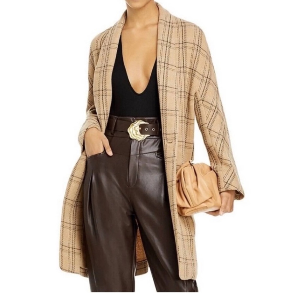 Vince Plaid Collarless Coat